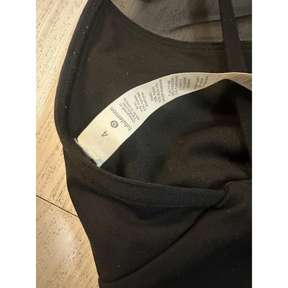 Lululemon Clip-on Longline Sports Bra Sz 4 Black Mesh - C/D‎ Cup
